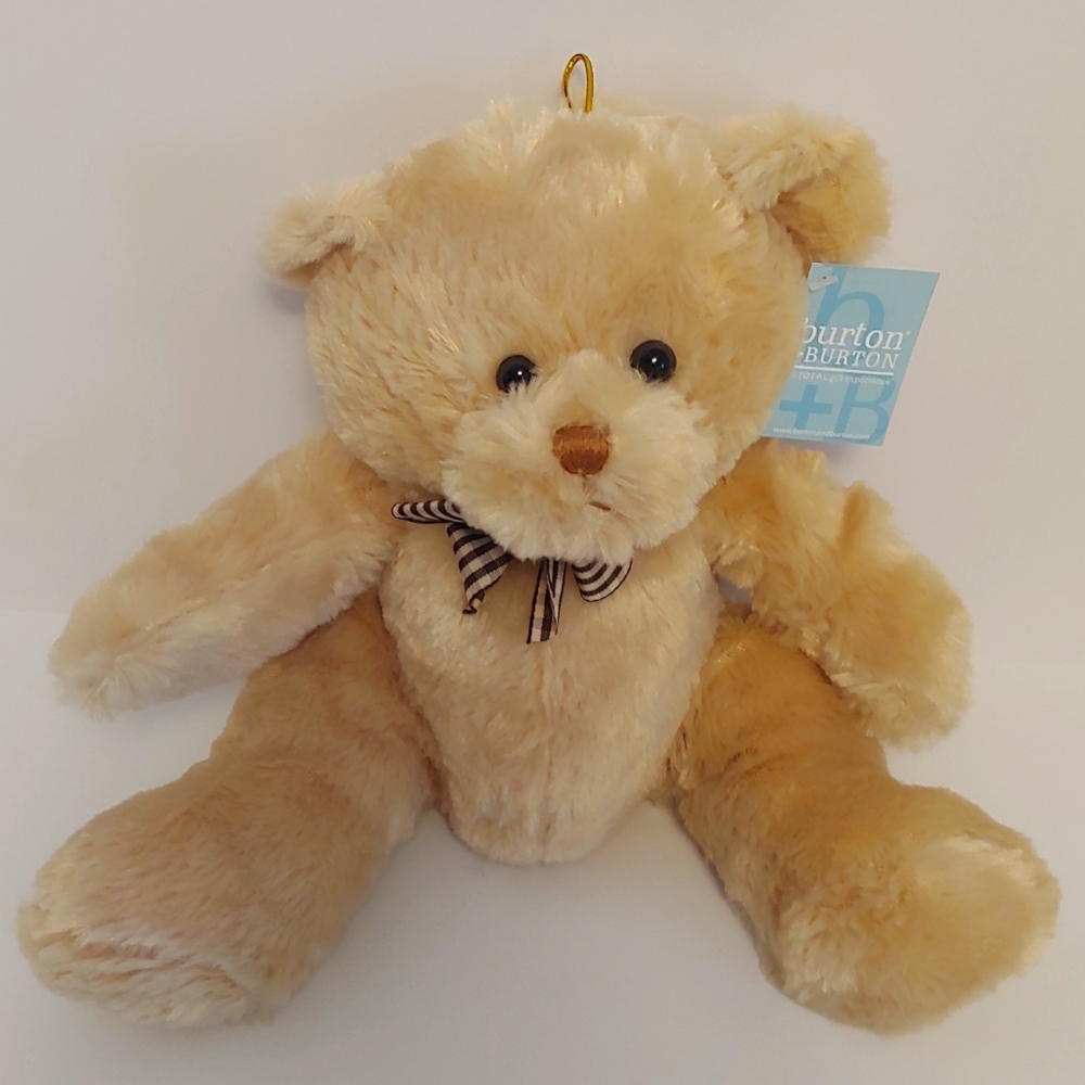 Burton & Burton Teddy Bear Plush with Tags Very Soft Brown Plaid Ribbon Bow NWT